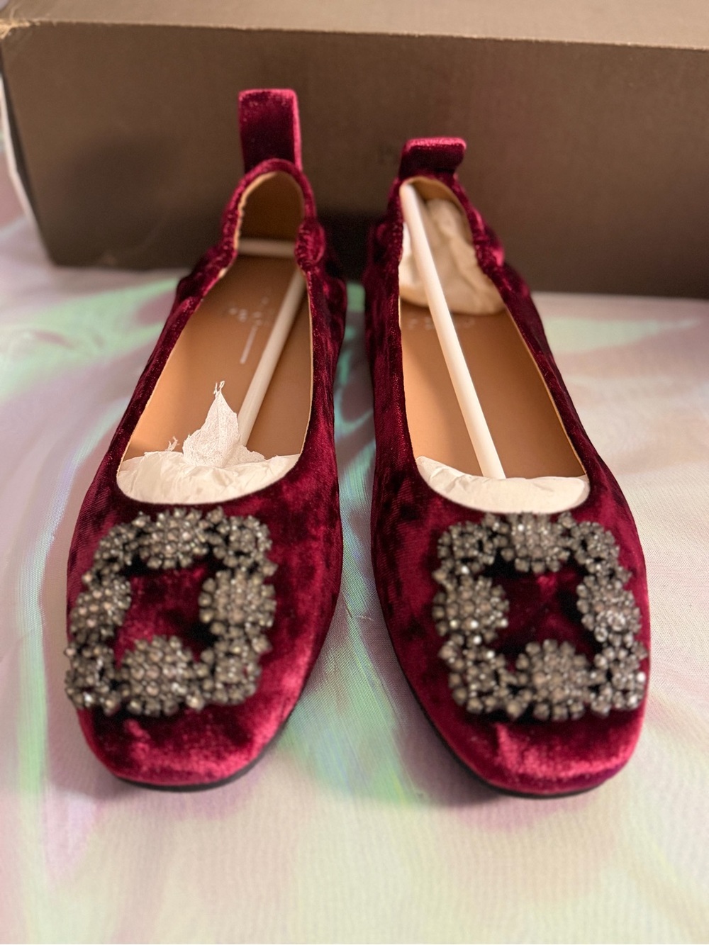 Paolo Wine Velvet Jeweled Toe Flats